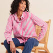 Chemise manches longues en coton strass rose femme