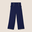 Pantalon large 7/8&egrave;me taille haute bleu marine femme