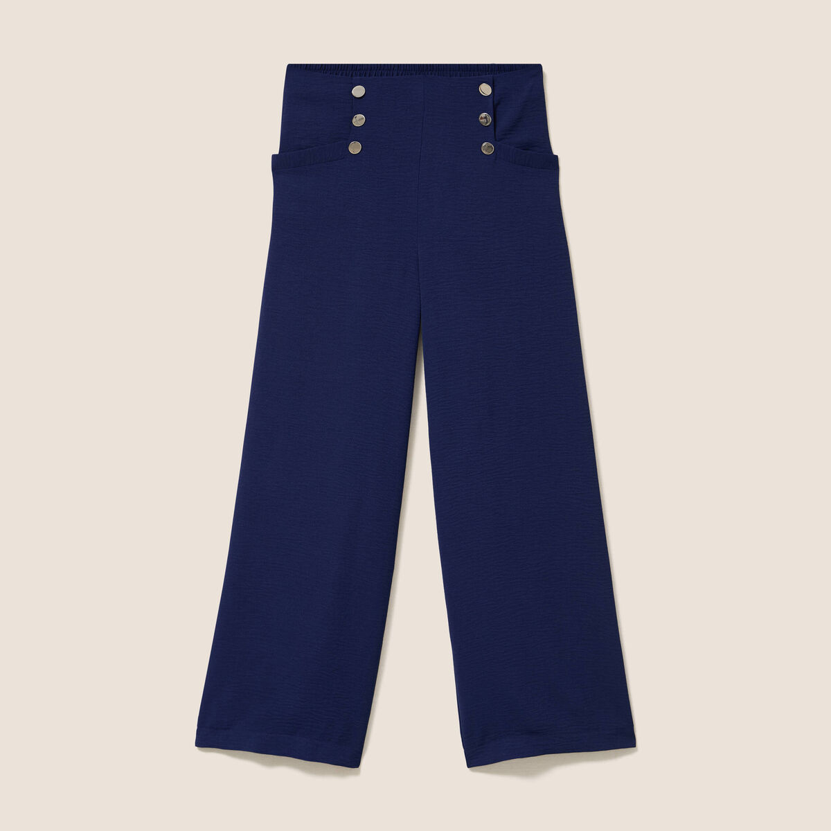 Pantalon large 7/8&egrave;me taille haute bleu marine femme