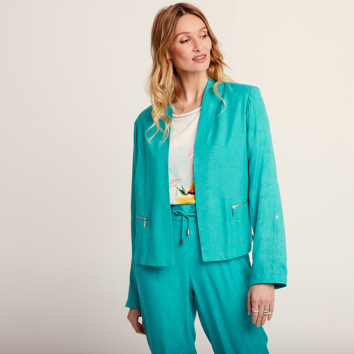 Veste droite fluide vert femme