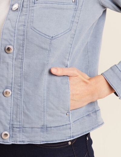 Blouson ajusté boutonné bleu gris femme