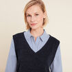 Pull effet 2-en-1 chemise bleu foncé femme