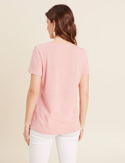 T-shirt manches courtes col en V vieux rose femme
