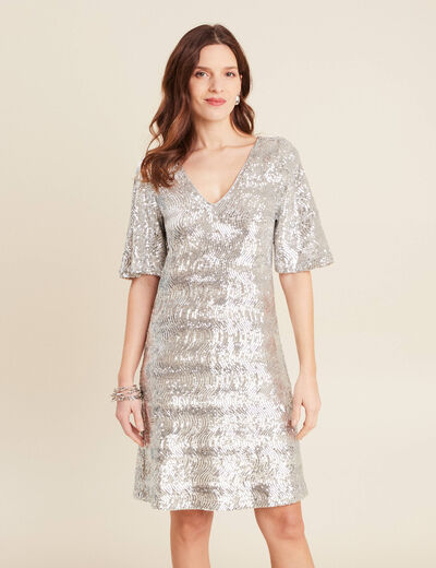 Robe droite sequins gris argent femme