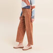 Pantalon large velours c&ocirc;tel&eacute; marron femme