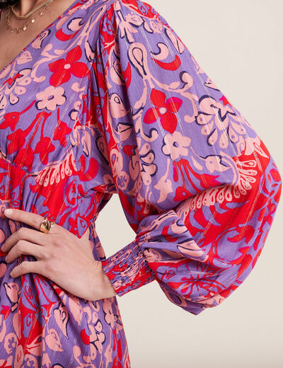 Robe évasée manches 3/4 rouge femme