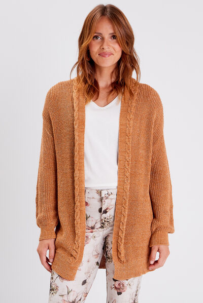 Gilet manches longues camel femme