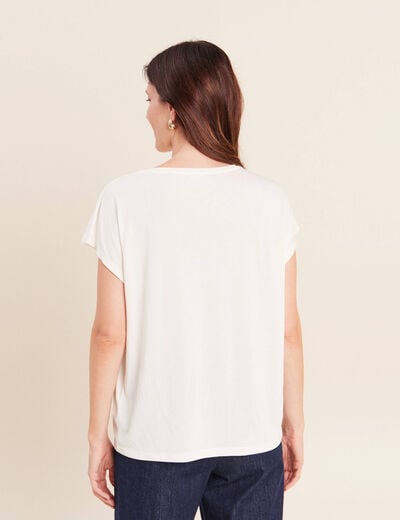 T-shirt droit col rond manches courtes ecru femme