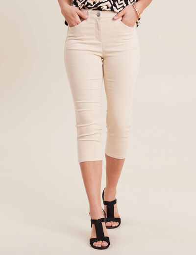 Pantacourt droit taille standard ecru femme