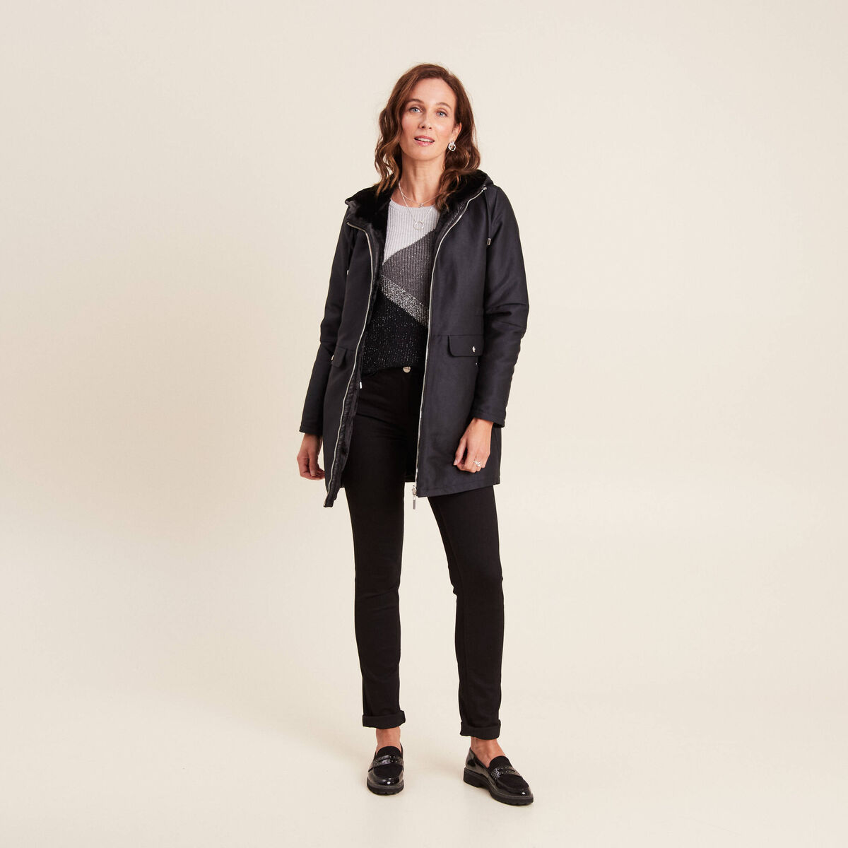 Parka r&eacute;versible &agrave; capuche noir femme