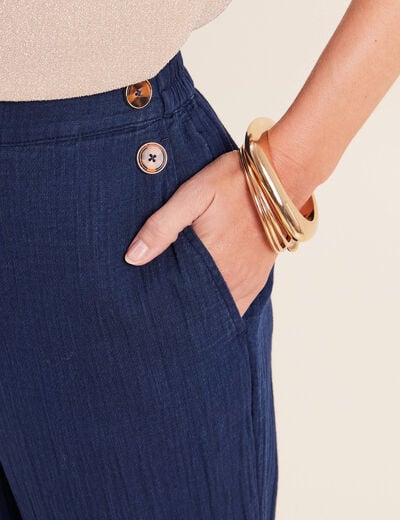 Pantalon large 7/8&egrave;me taille haute bleu roi femme