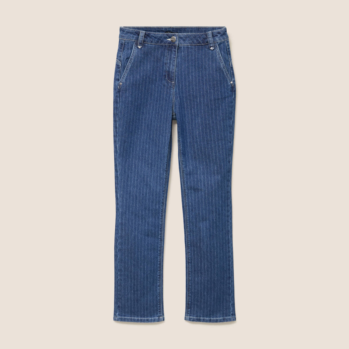 Jean coupe droite taille haute denim stone femme