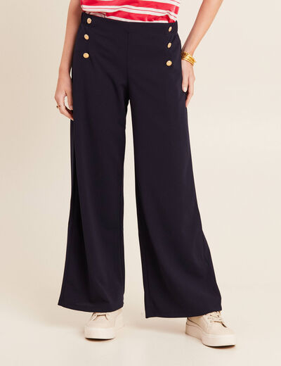 Pantalon large à pont bleu foncé femme