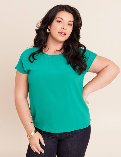 T-shirt bi-mati&egrave;re manches courtes vert menthe femme