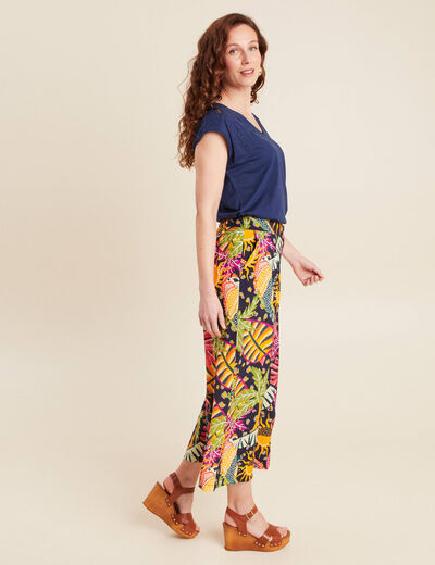 Pantalon flou large 7/8ème multicolore femme