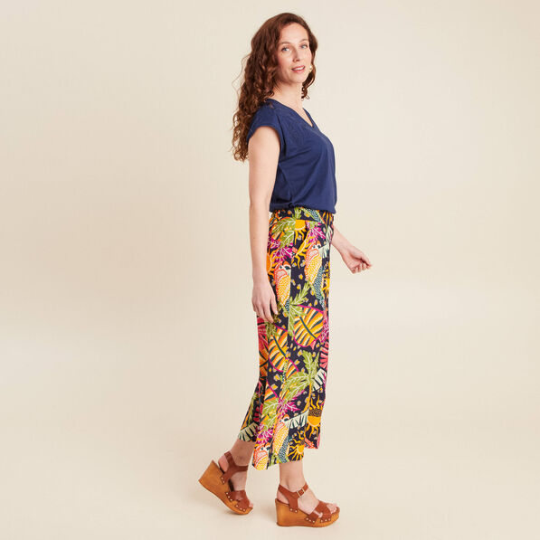 Pantalon flou large 7/8ème multicolore femme