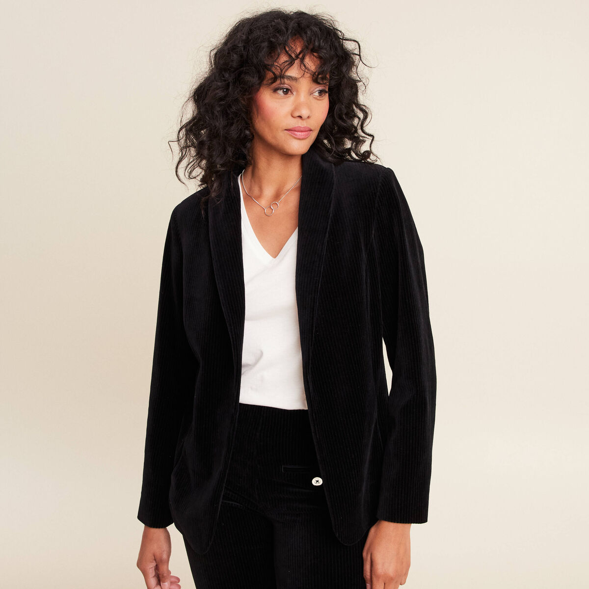 Veste tailleur velours noir femme