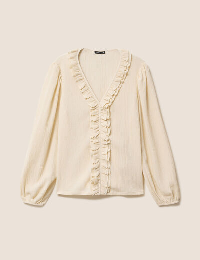 Blouse col v manches longues sable femme