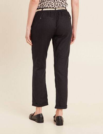 Pantalon flou ceinturé noir femme