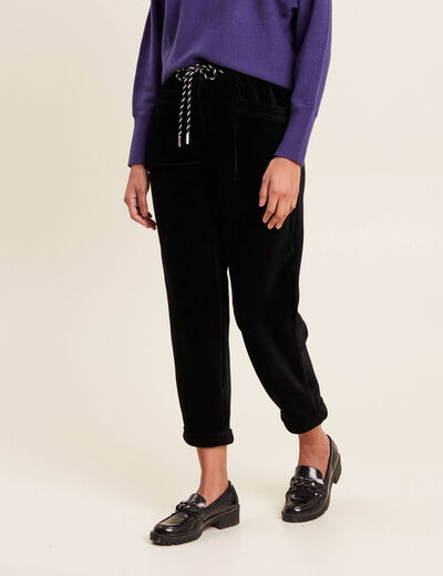 Pantalon coupe mom en velours noir femme