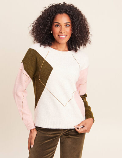 Pull col rond beige femme