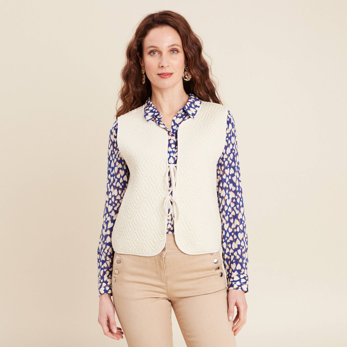 Gilet sans manches matelass&eacute; ecru femme