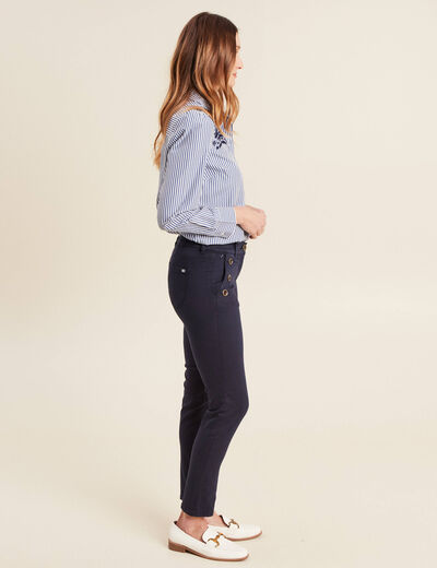 Pantalon ajusté 7/8ème bleu marine femme