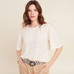 Blouse manches courtes ajourée ecru femme