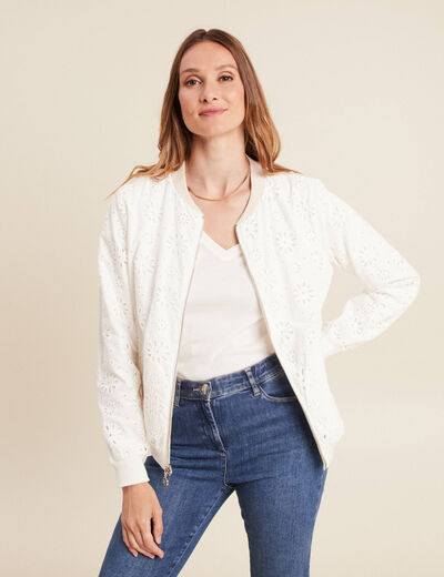 Gilet r&eacute;versible brod&eacute;e ecru femme