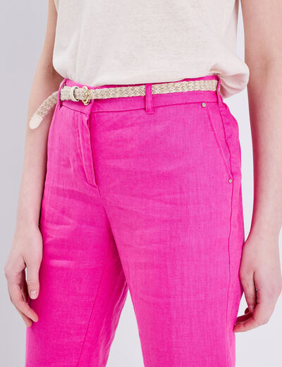Pantalon chino taille basculée rose fushia femme