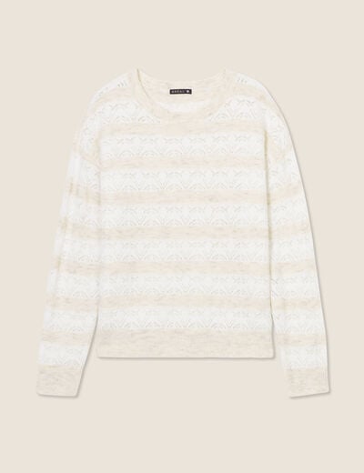 Pull manches longues ajouré beige femme