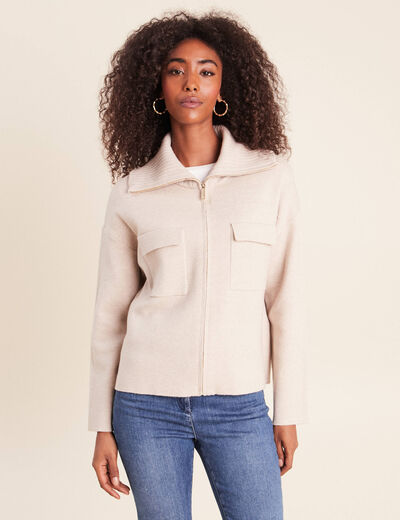 Cardigan col camionneur beige femme