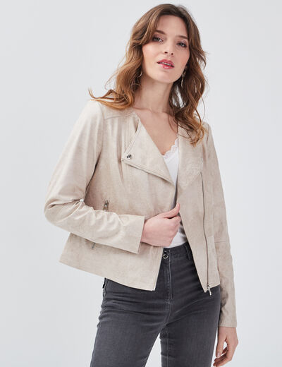 Veste droite zippée beige femme
