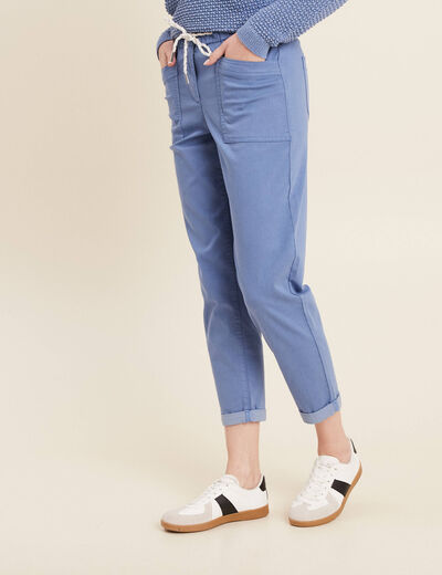 Pantalon coupe droite à coulisse bleu ciel femme