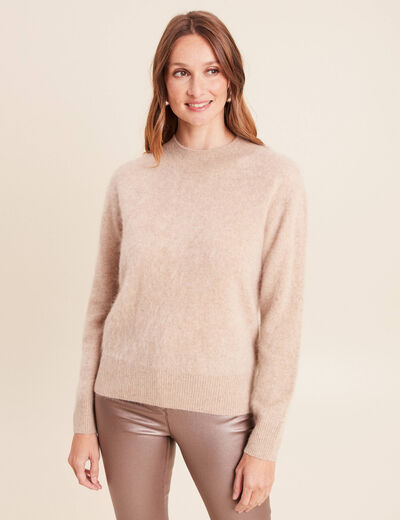 Pull cachemire col montant sable femme