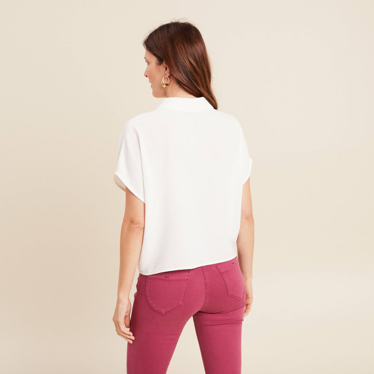 Chemise manches courtes fluide ecru femme