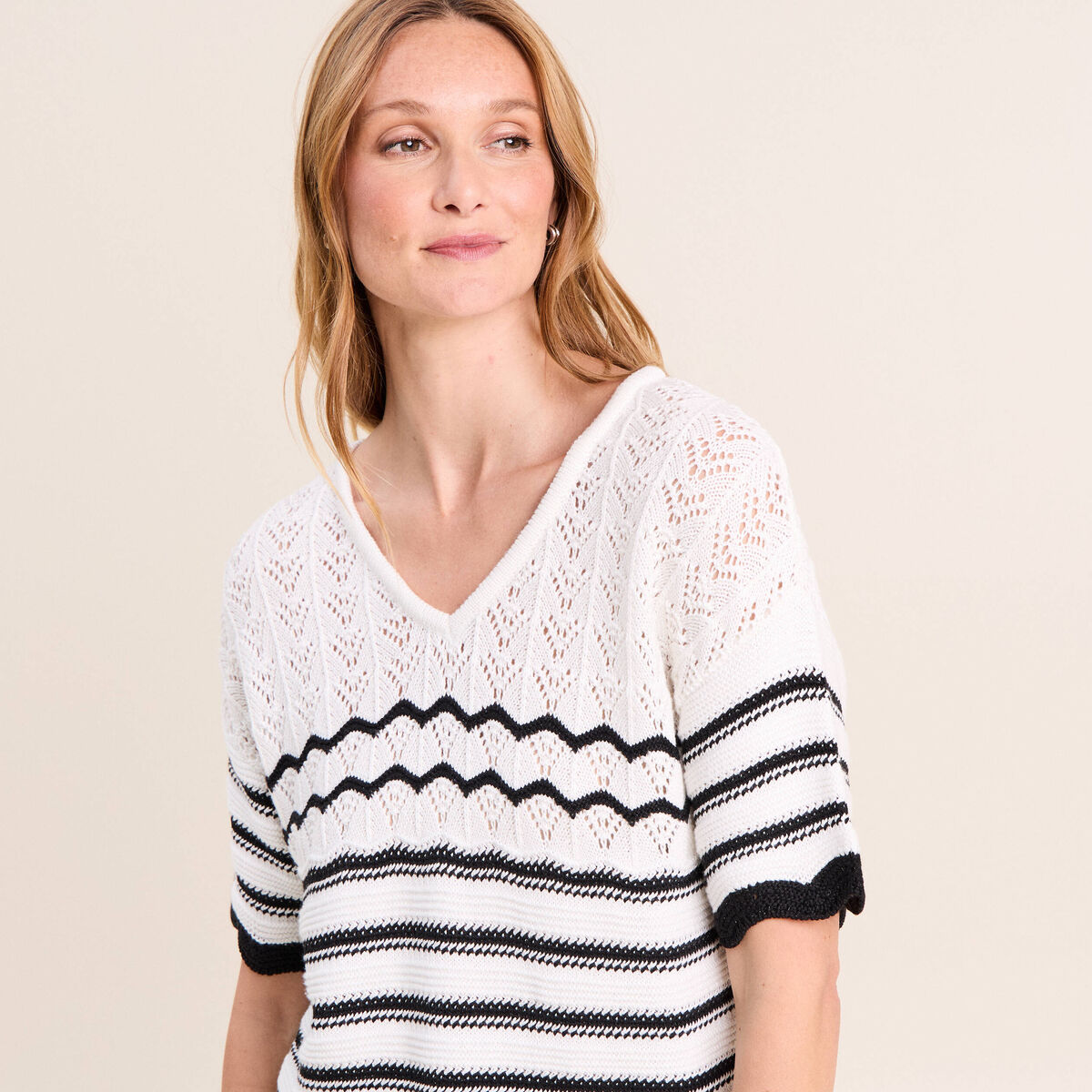 Pull col v noir femme