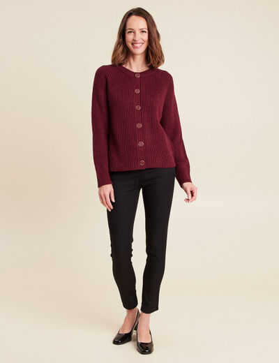 Gilet droit mi-long col rond bordeaux femme