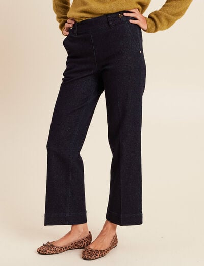 Jean large taille haute &agrave; paillettes denim brut femme
