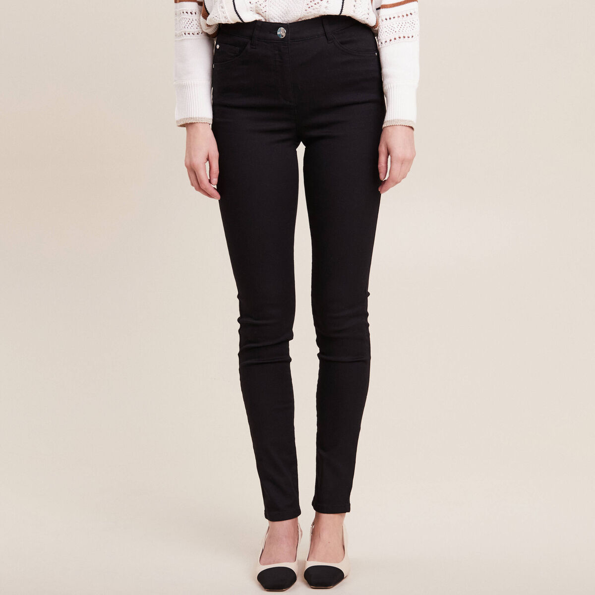 Pantalon léger taille haute long noir femme