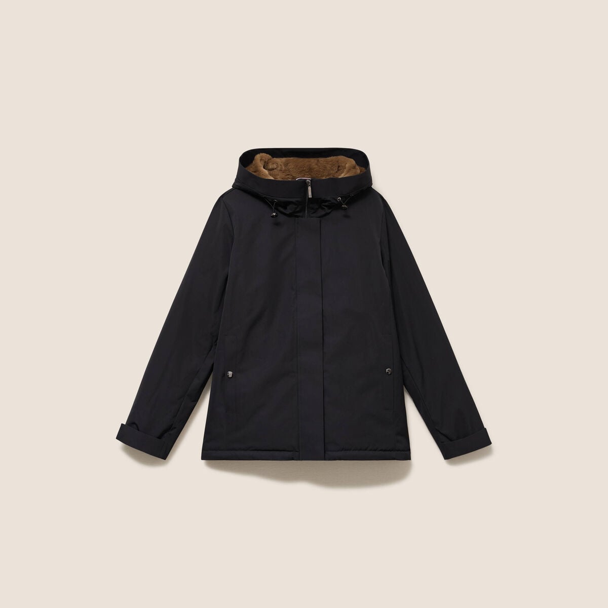Parka doubl&eacute;e avec capuche noir femme