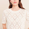 Pull droit court manches courtes ecru femme