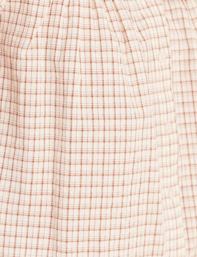 Chemise vichy manches longues col rond marron femme