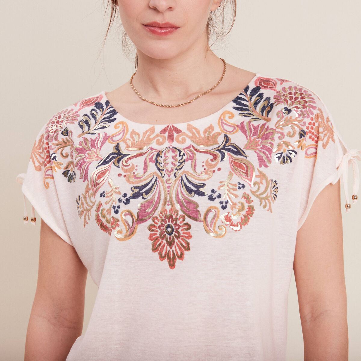 T-shirt manches courtes ecru femme
