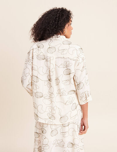 Chemise broderie col chemise manches 3/4 vert femme