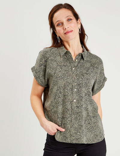 Chemise manches courtes vert kaki femme