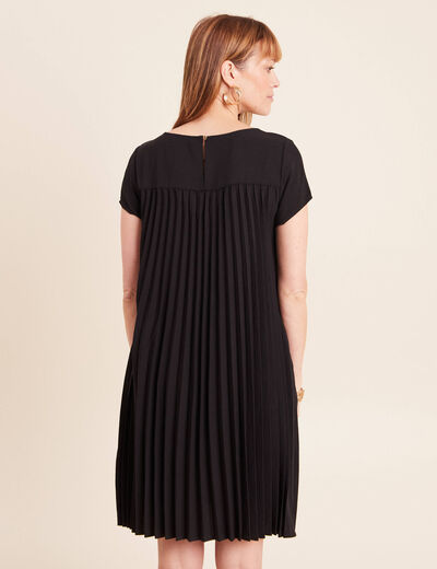 Robe courte &eacute;vas&eacute;e pliss&eacute;e col rond noir femme