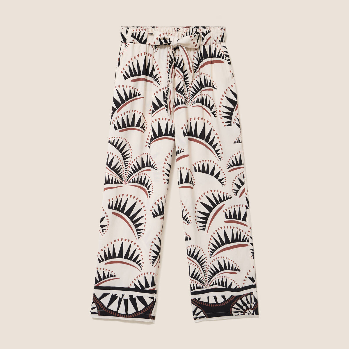 Pantalon large taille haute marron femme