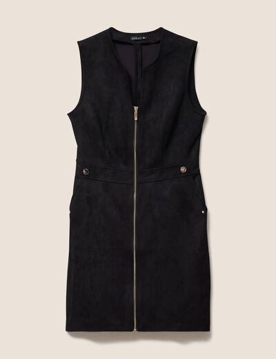 Robe sans manches col rond aspect daim noir femme