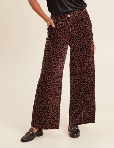 Pantalon large velours marron femme